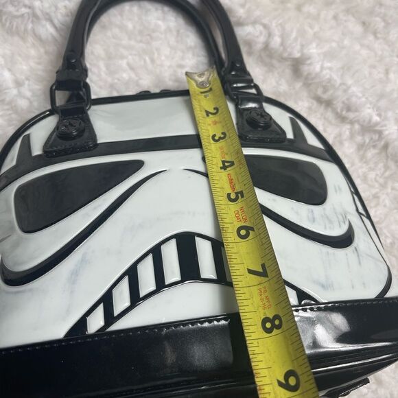 LOUNGEFLY STAR WARS STORMTROOPER SMALL DOME SATCHEL BLACK &WHITE PATENT. - Picture 8 of 15